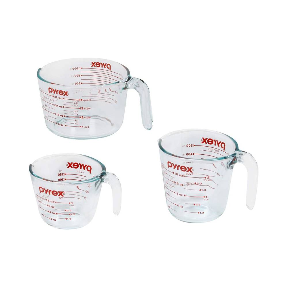 Pyrex Glass Measuring Cup Set, 3 Piece, Clear